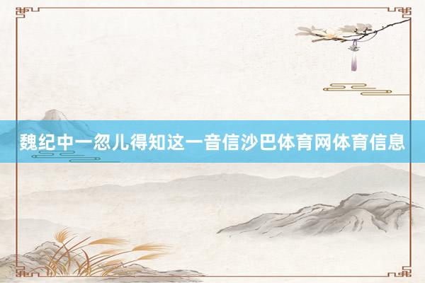 魏纪中一忽儿得知这一音信沙巴体育网体育信息